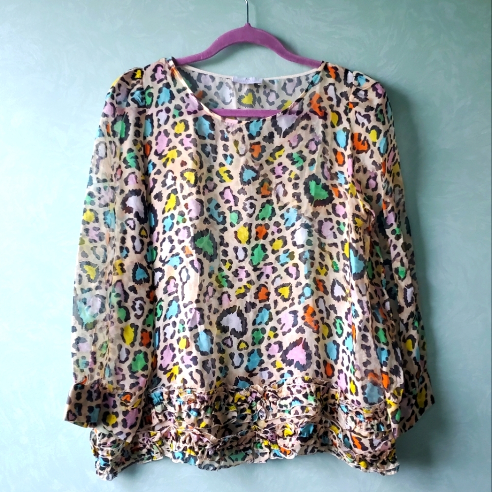 Mucho Gusto Dutch Silk Blend Handmade Blouse Torre Di Palme Multicolor Leopard S